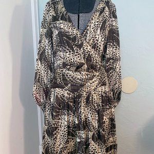 MILLY brown and gold abstract print party/cocktail dress